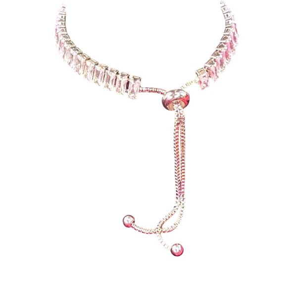 Slider Tennis Bracelet Sterling Overlay Made with Swarovski Baguette Crystals - Picture 12 of 16